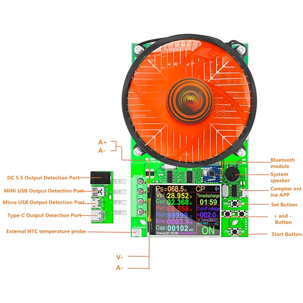 150W 4-Wire Electronic Load Tester 2.4 inch DC Lithium Battery Capacity Monitor N744