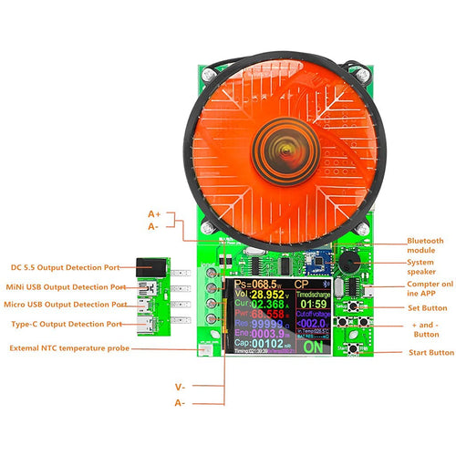 150W 4-Wire Electronic Load Tester 2.4 inch DC Lithium Battery Capacity Monitor N744