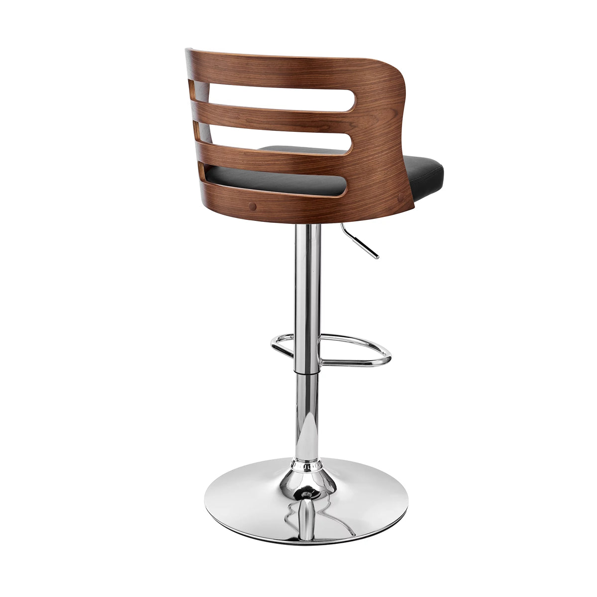 Black Faux Leather and Walnut Wood Adjustable Swivel Bar Stool L33551