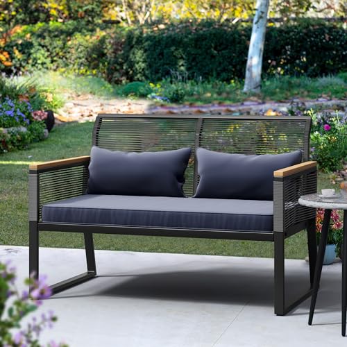 4 Piece Wicker Patio Furniture Set with Cushions and Glass Side Table G432