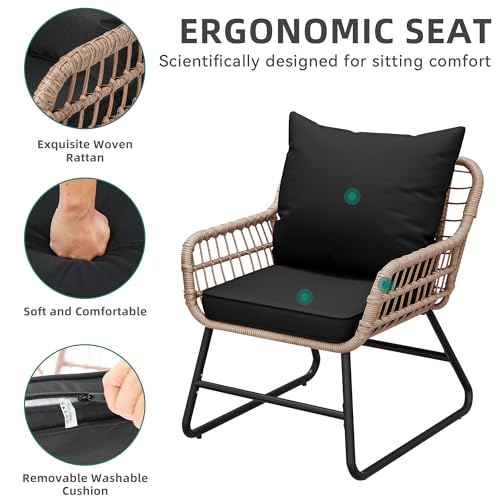 4 Piece Wicker Patio Furniture Set with Cushions and Glass Side Table G432