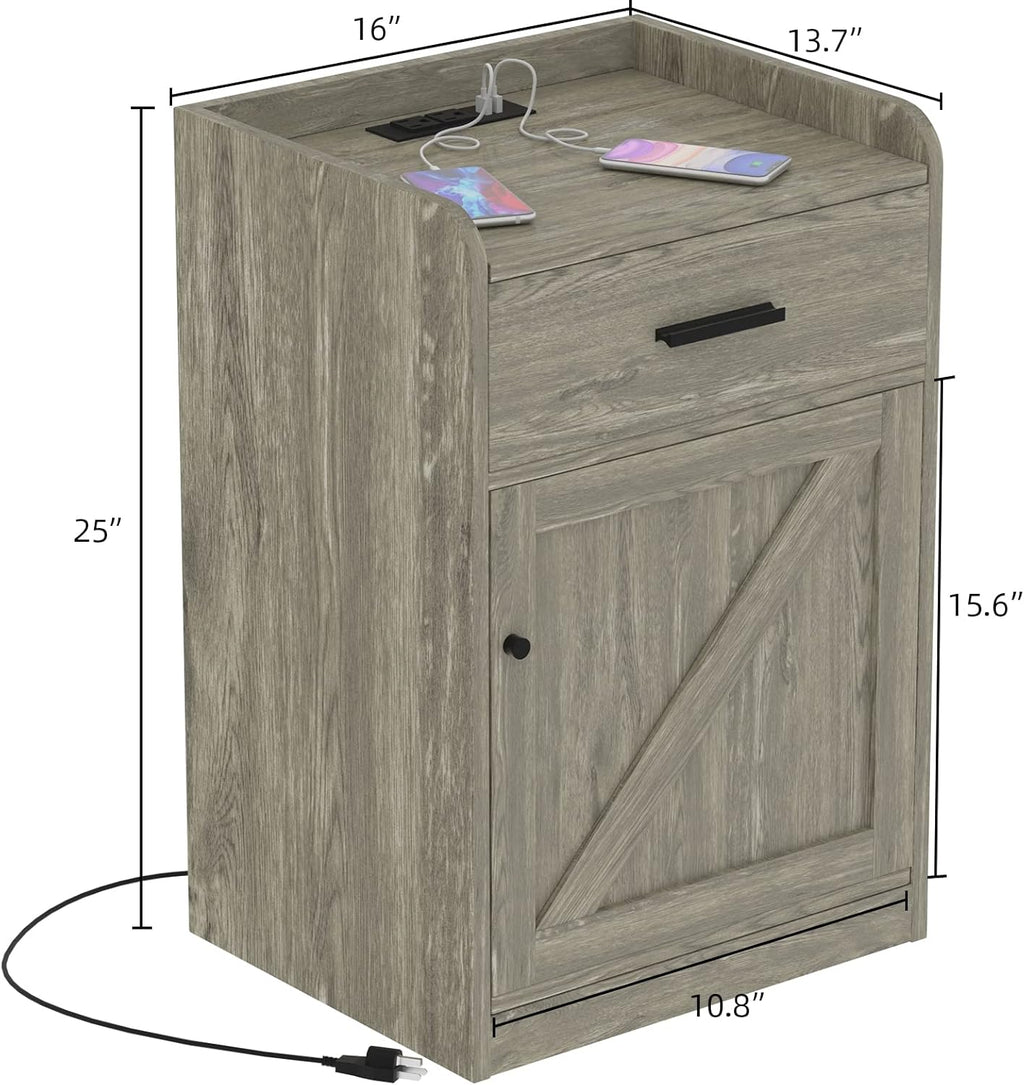 Walnut Wood Nightstand with Storage Drawer set of 2 R63950