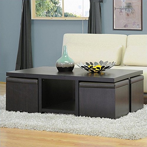 Dark Brown Table and Stool Set with Hidden Storage Y17154