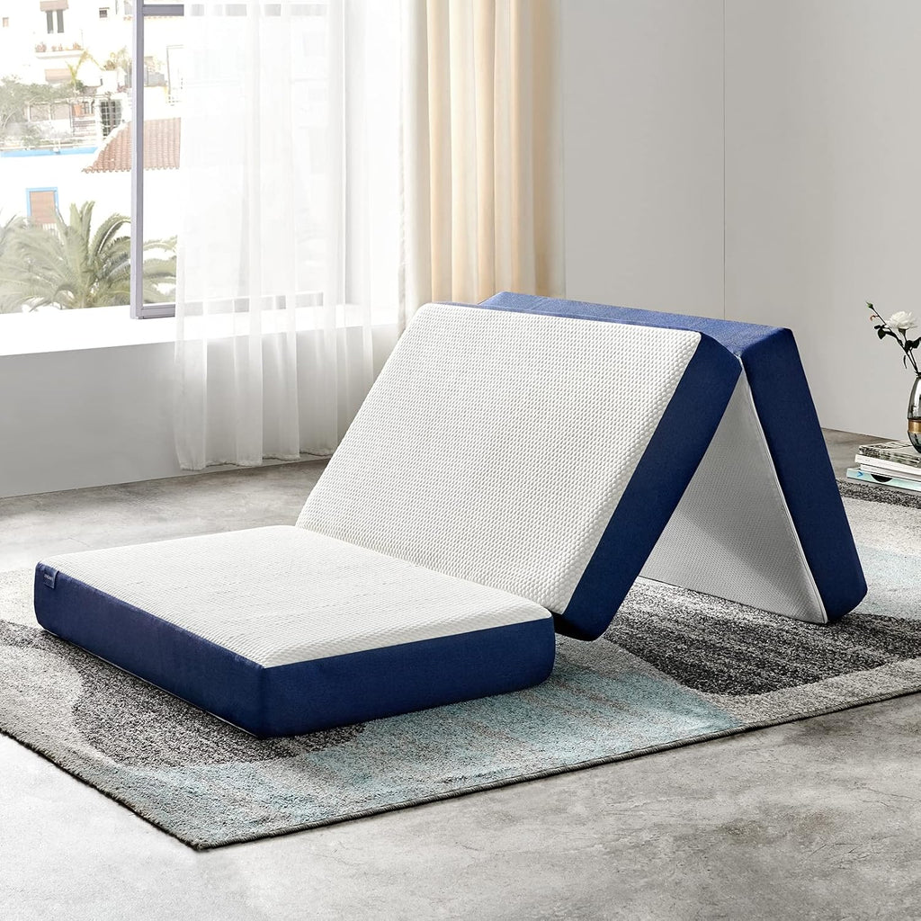 Tri-fold Memory Foam Mattress Topper with Washable Cover, Small Twin Size E5249