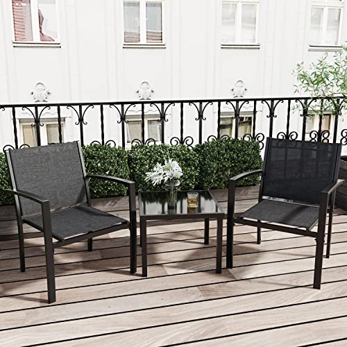 4 Pieces Patio Furniture Set with Glass Coffee Table, Black N363929