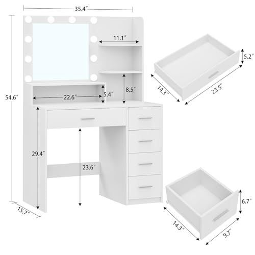 White Vanity Desk with 5 Drawers & Mirror N2134