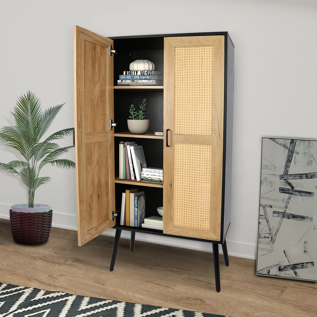 59'' Tall Rustic Storage Cabinet with Shelf Rattan V224