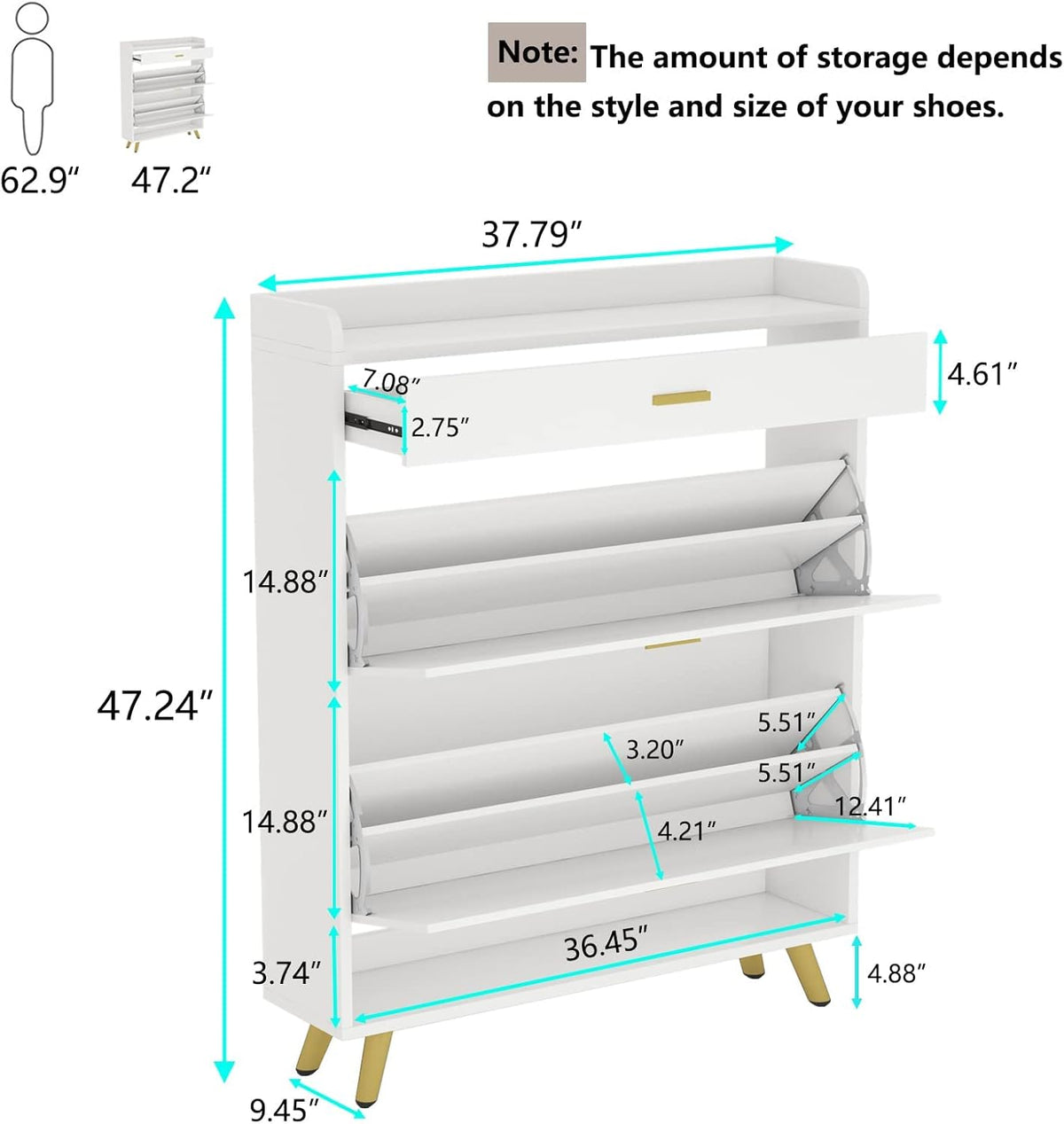 5-Tier Shoe Storage Cabinet with Drawers, White M7179