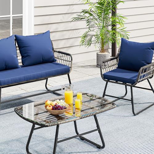 4-Piece Outdoor Wicker Bistro Set with Cushions and Metal Table R234283