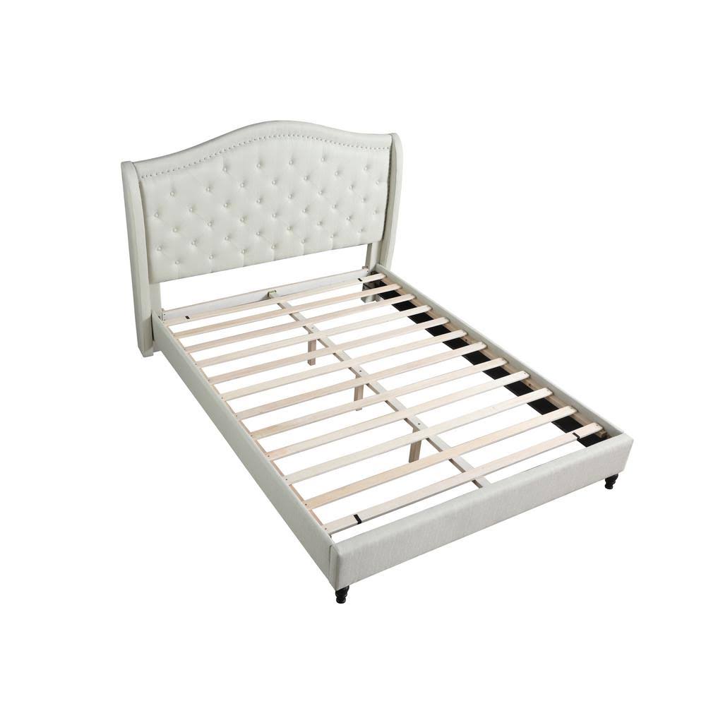 Beige King Upholstered Tufted Platform Bed O23765