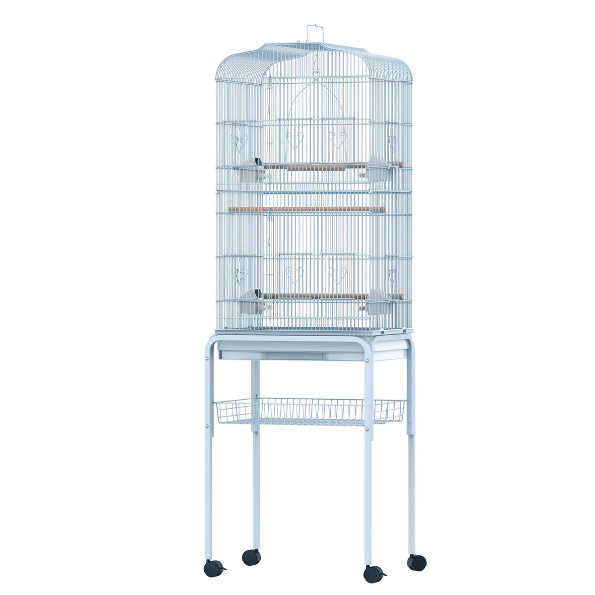 White Metal Indoor Bird Cage Starter Kit with Rolling Stand V187857