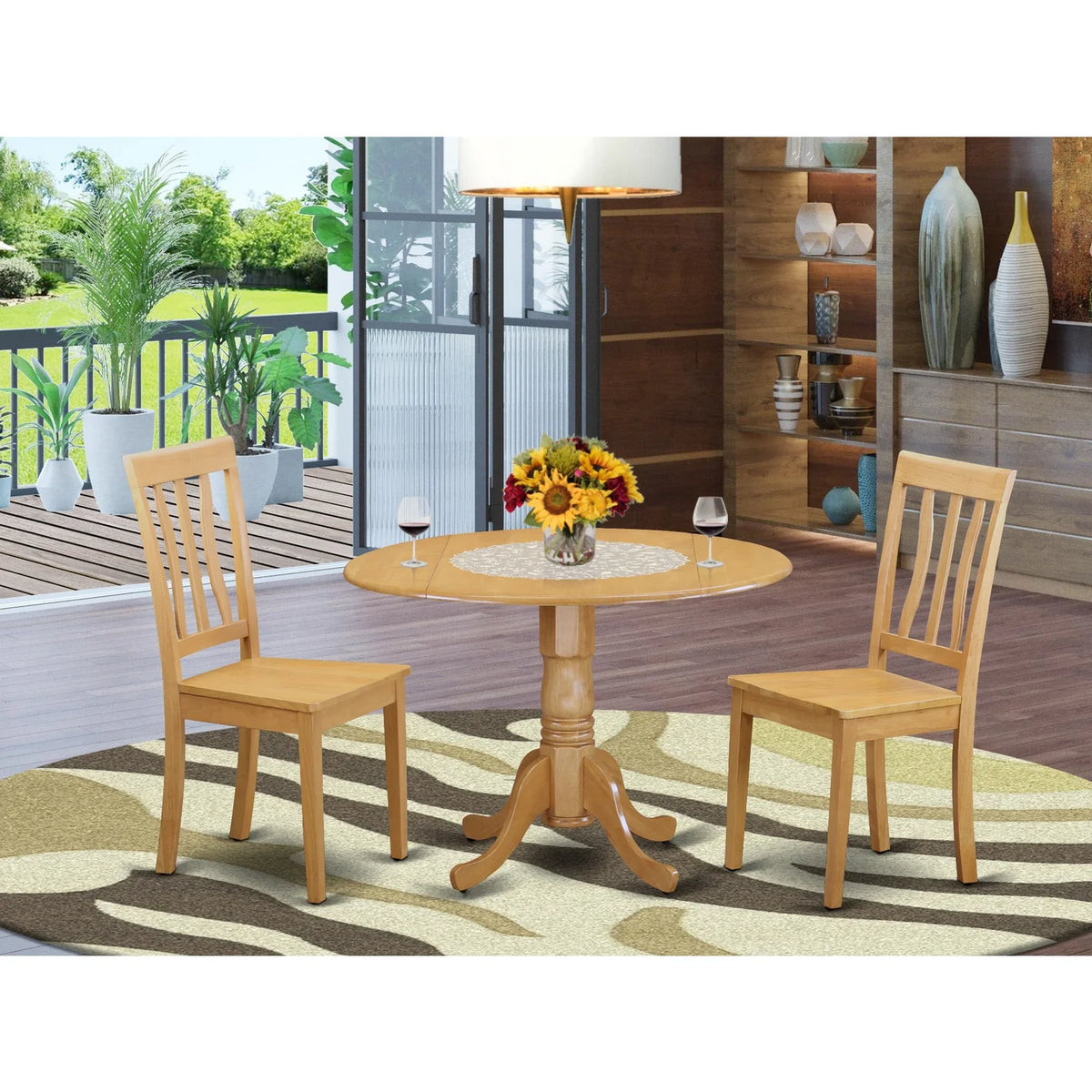 3-piece Oak Wood Dining Table and Chairs Y660573