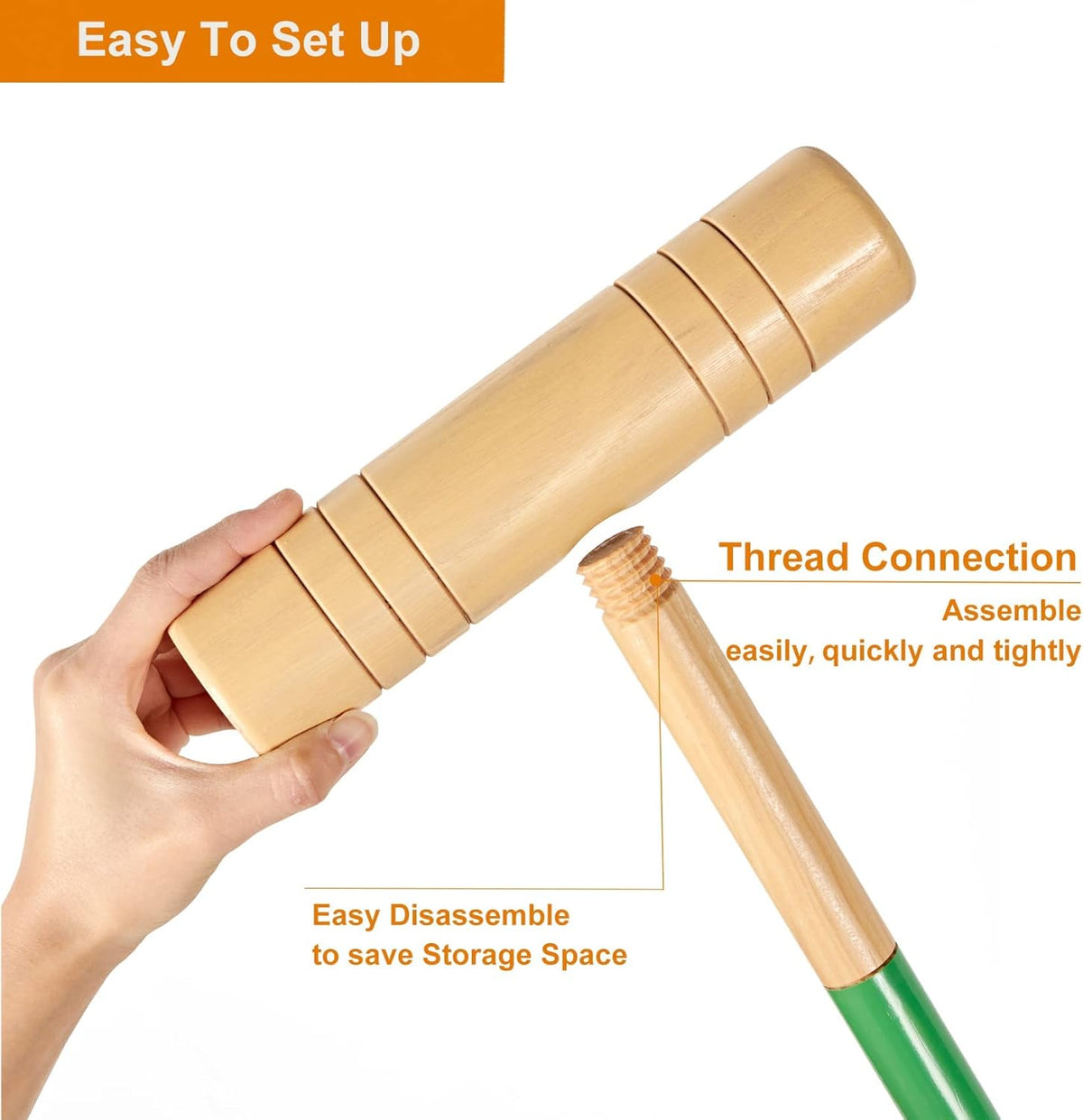 35In Six Players Croquet Set with Pine Wooden Mallets, Colored Ball, Wickets, Stakes, Large Carry Bag B318081