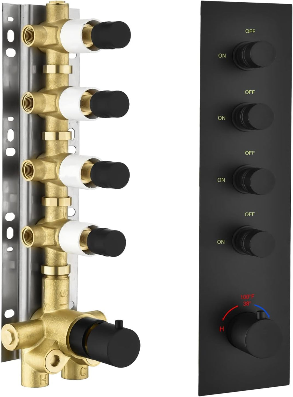 Solid Brass Shower Diverter Thermostatic Mixer Valve with Trim (Chrome, Round) N9665