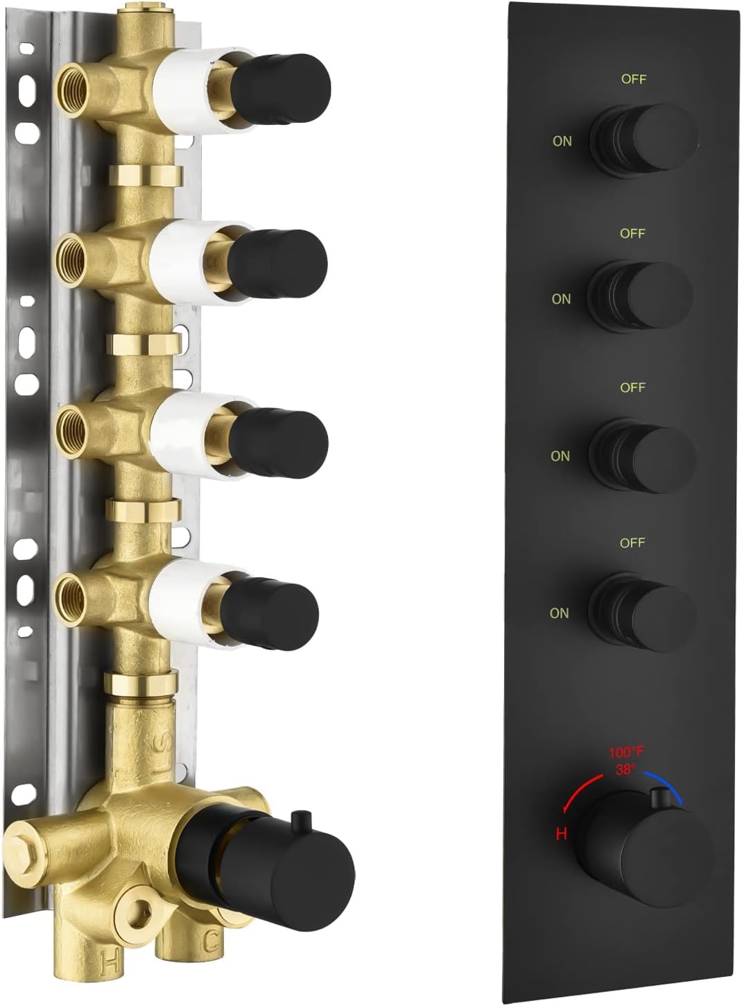 Solid Brass Shower Diverter Thermostatic Mixer Valve with Trim (Chrome, Round) N9665