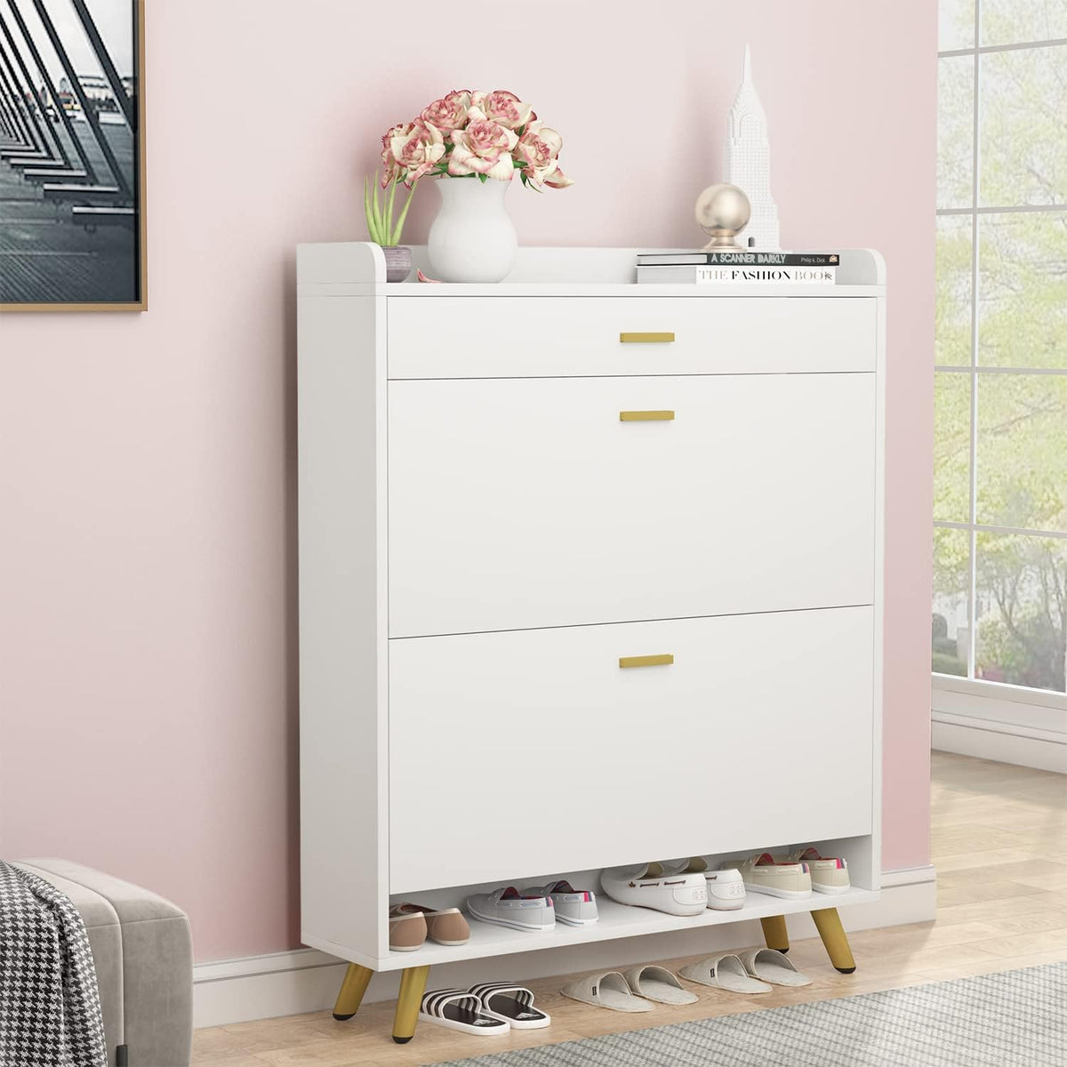 5-Tier Shoe Storage Cabinet with Drawers, White M7179