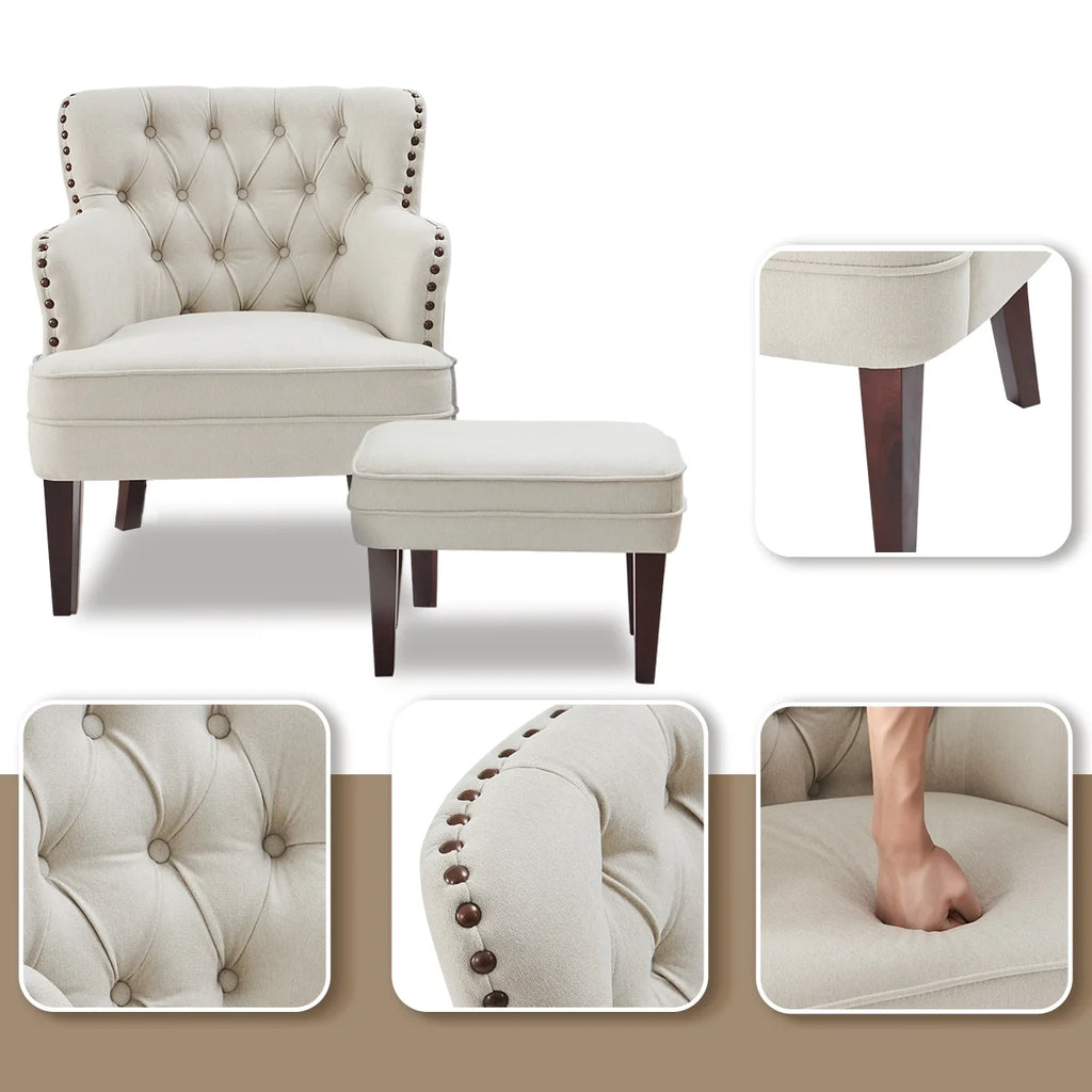 Beige Tufted Accent Chair with Ottoman C164