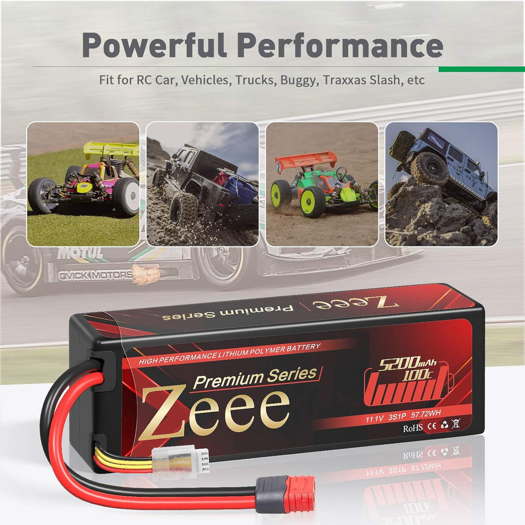 3S Lipo Battery 11.1V 100C 5200mAh Hard Case with Deans T Connector 2 Pack O13610
