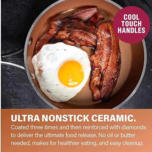 10 Pc Non Stick Copper Cookware Set with 12 Inch Nonstick Skillet W549
