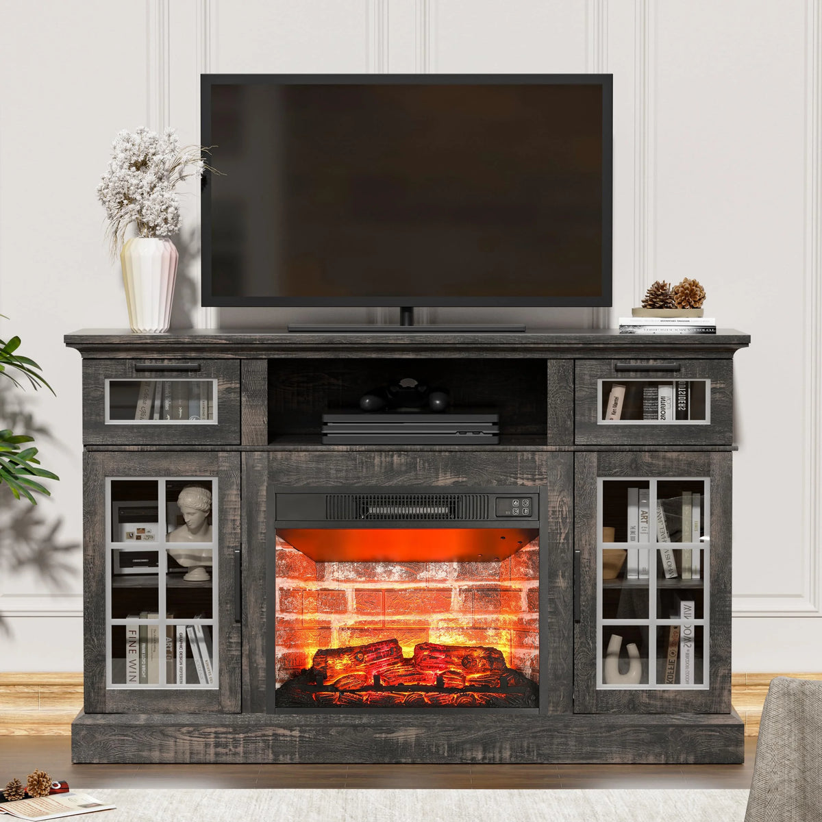 Dark Oak Fireplace TV Stand with 23 Electric Fireplace W601
