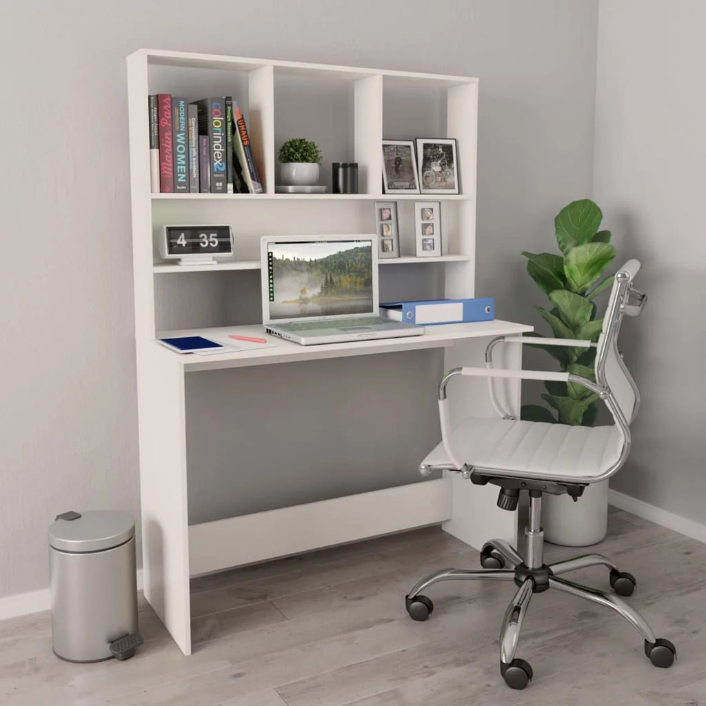 White Engineered Wood Desk with Shelves O255634