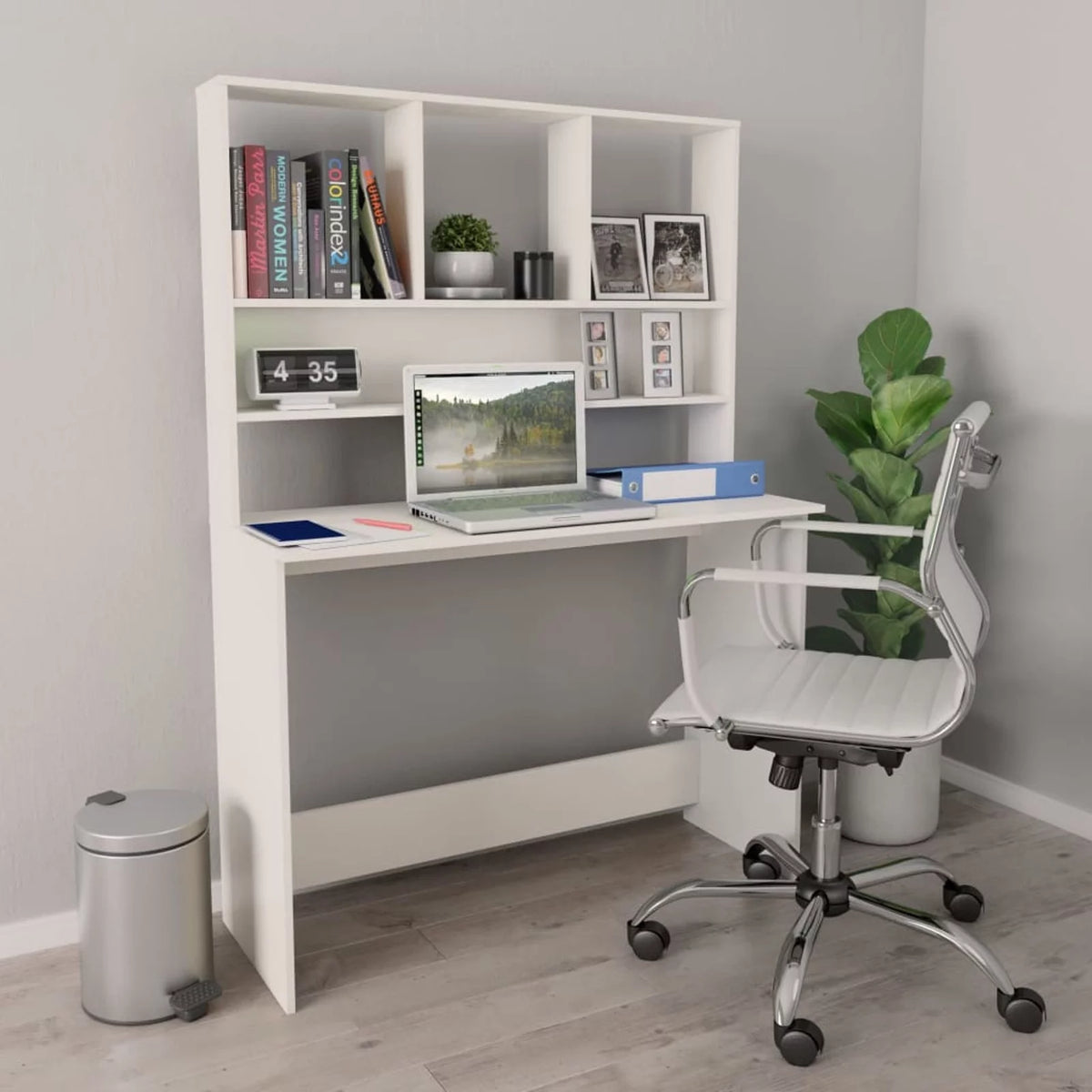 White Engineered Wood Desk with Shelves O255634