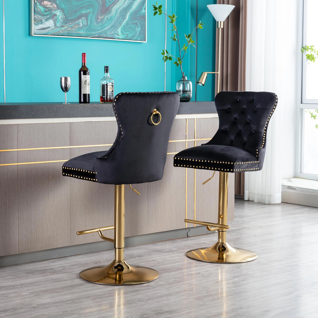 Black Velvet Swivel Bar Stools, Set of 2 E411936