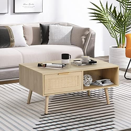 Small Rectangle Coffee Table with Rattan Drawer P1873