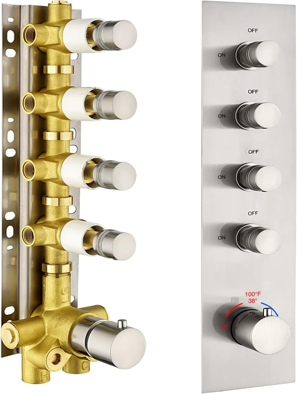 Solid Brass Shower Diverter Thermostatic Mixer Valve with Trim (Chrome, Round) N9665
