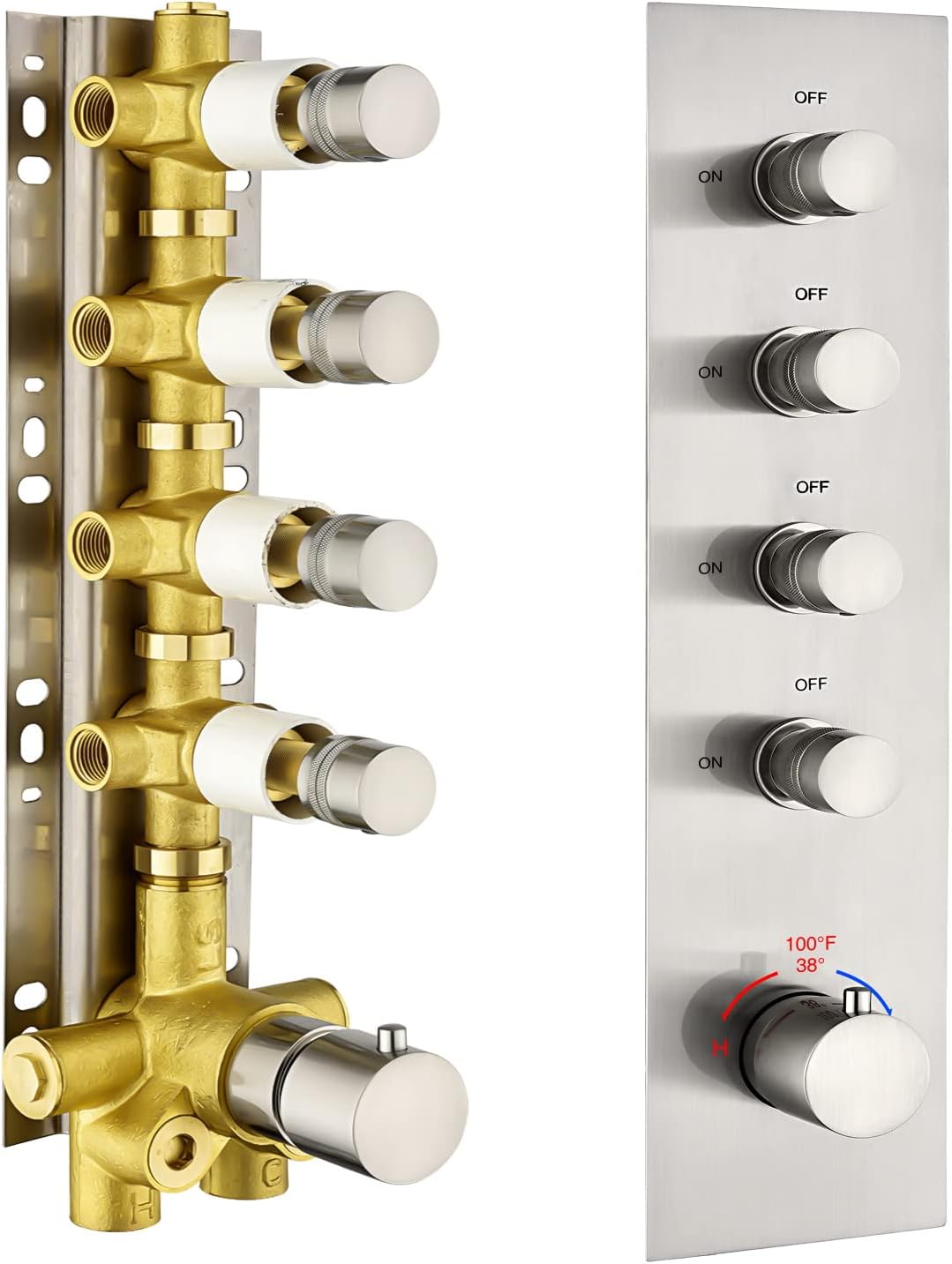 Solid Brass Shower Diverter Thermostatic Mixer Valve with Trim (Chrome, Round) N9665