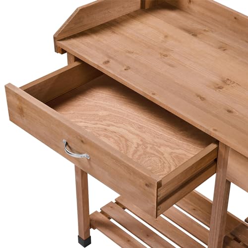 Wood Potting Bench with Sink Drawer Rack Shelves Q170756