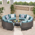 8 Seater Round Wicker Sectional Sofa Set Gray/Teal D609