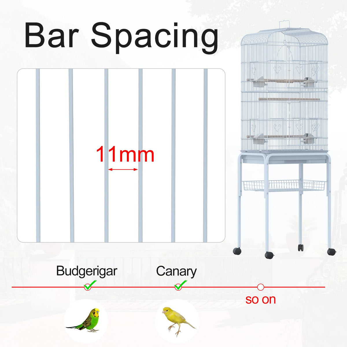 White Metal Indoor Bird Cage Starter Kit with Rolling Stand V187857