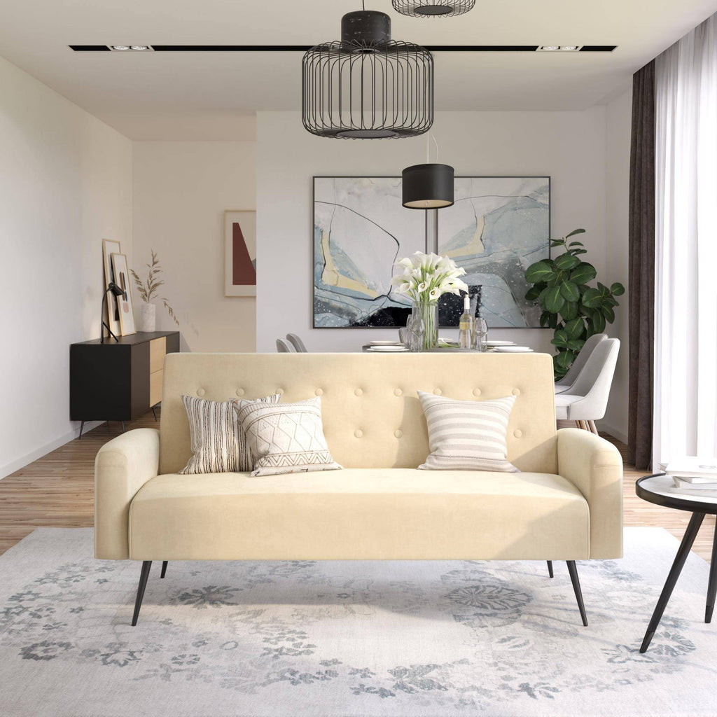 Ivory Velvet Convertible Sofa Bed Futon J975