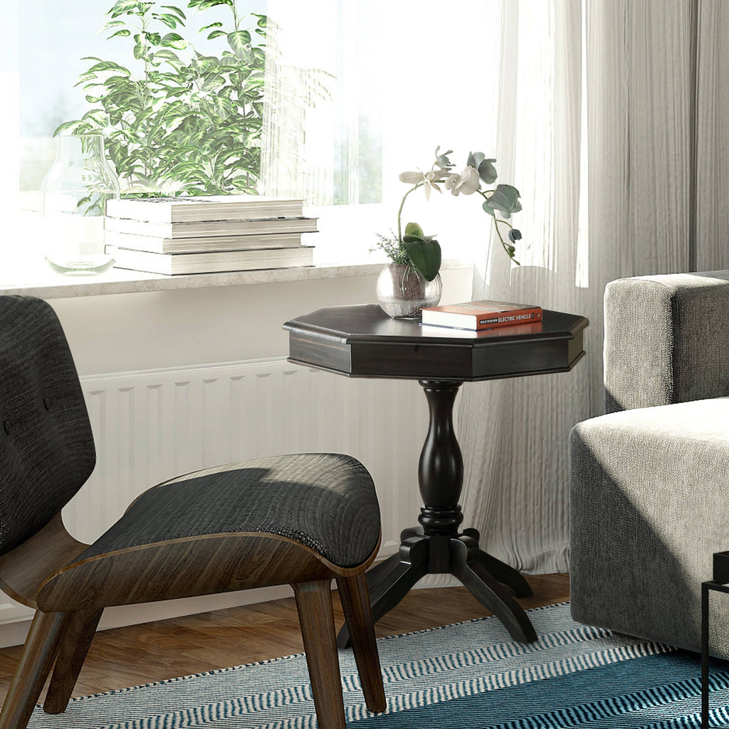 Blue Solid Wood Octagon Side Table Y407393