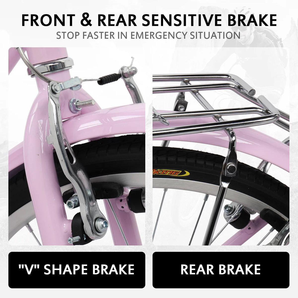 26 inch Commuter Bicycle with 7-speed Baskets Pink V8264