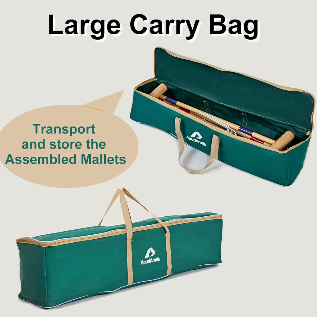 35In Six Players Croquet Set with Pine Wooden Mallets, Colored Ball, Wickets, Stakes, Large Carry Bag B318081