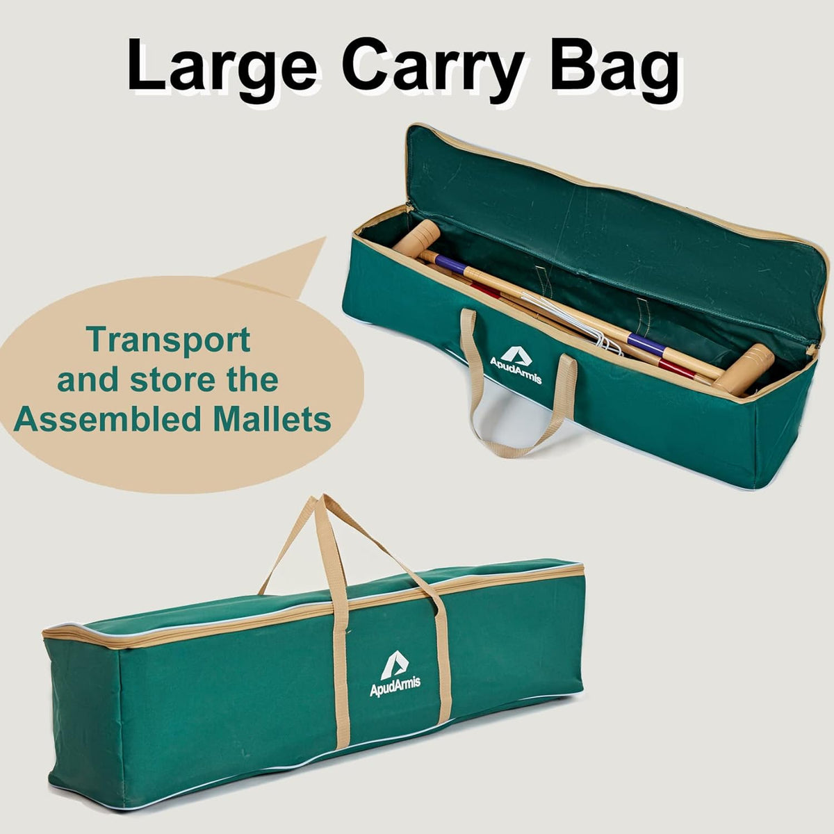 35In Six Players Croquet Set with Pine Wooden Mallets, Colored Ball, Wickets, Stakes, Large Carry Bag B318081