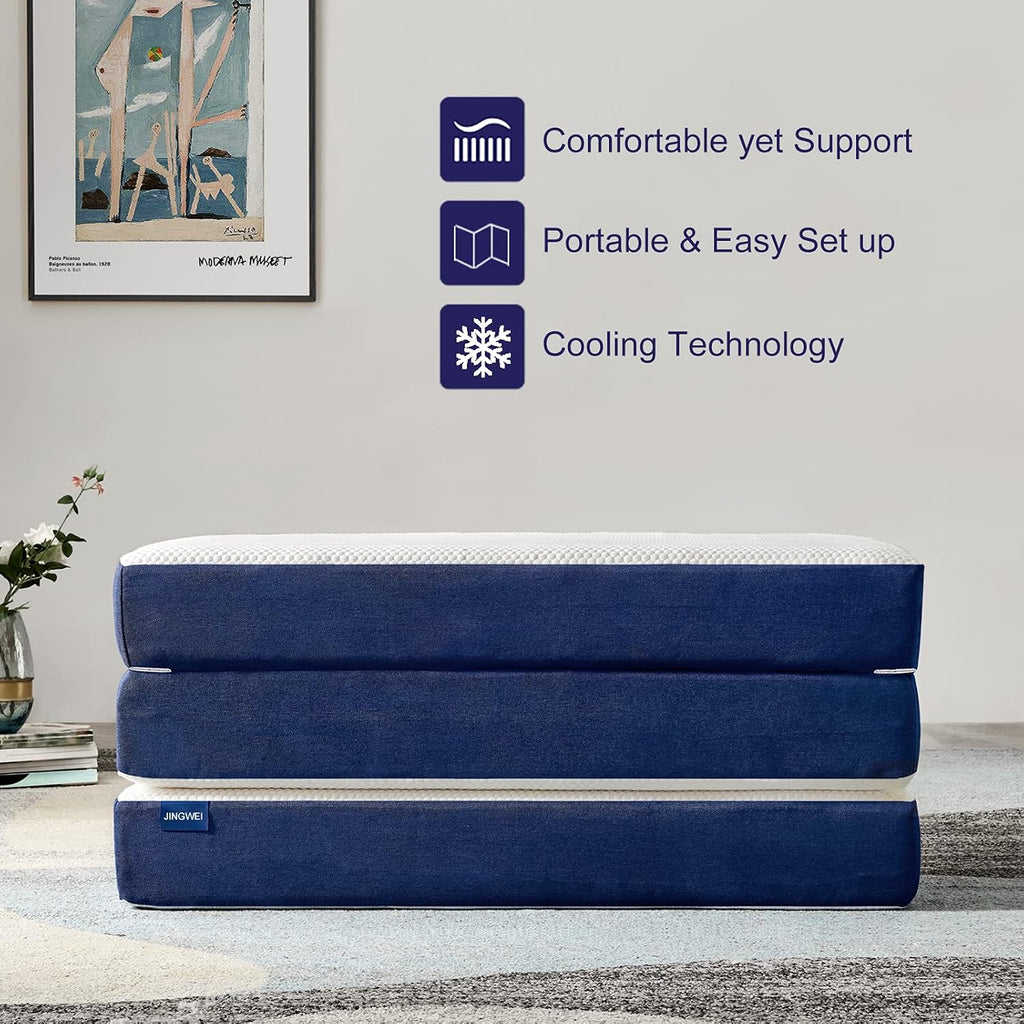Tri-fold Memory Foam Mattress Topper with Washable Cover, Small Twin Size E5249