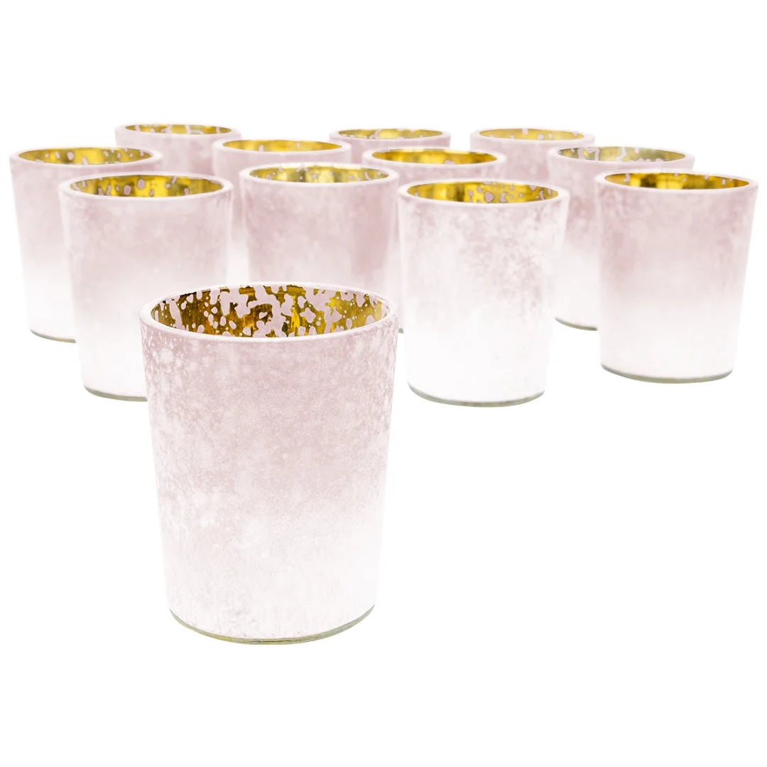 Pink Frosted Ombre Mercury Glass Votive Candle Holders Set of 12 A6293