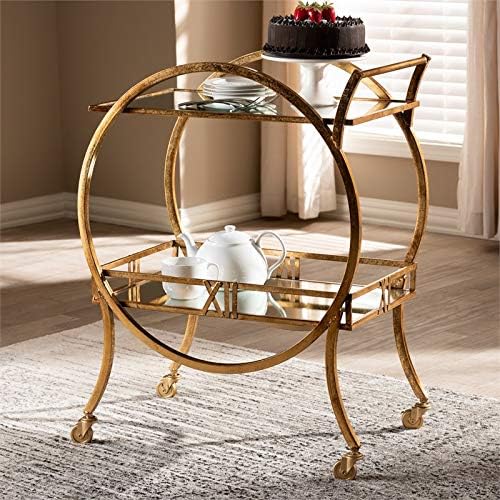 Antique Gold Finished 2-Tier Mobile Bar Cart C50679