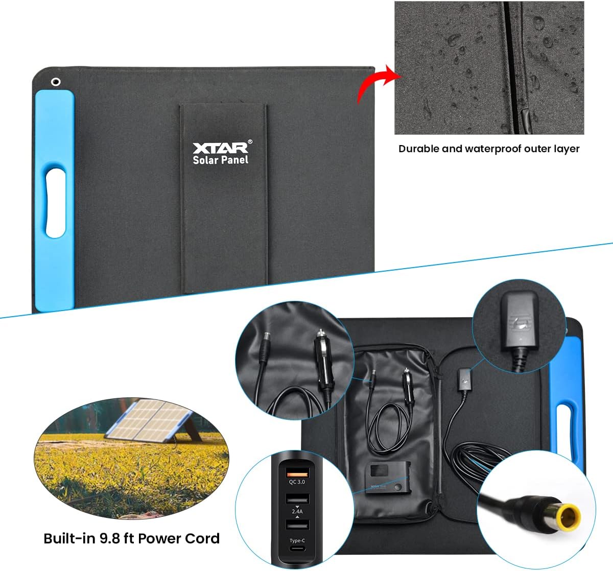 2 Pack 100w Portable Solar Panel with Independent Charger 8mm Splitter X7030