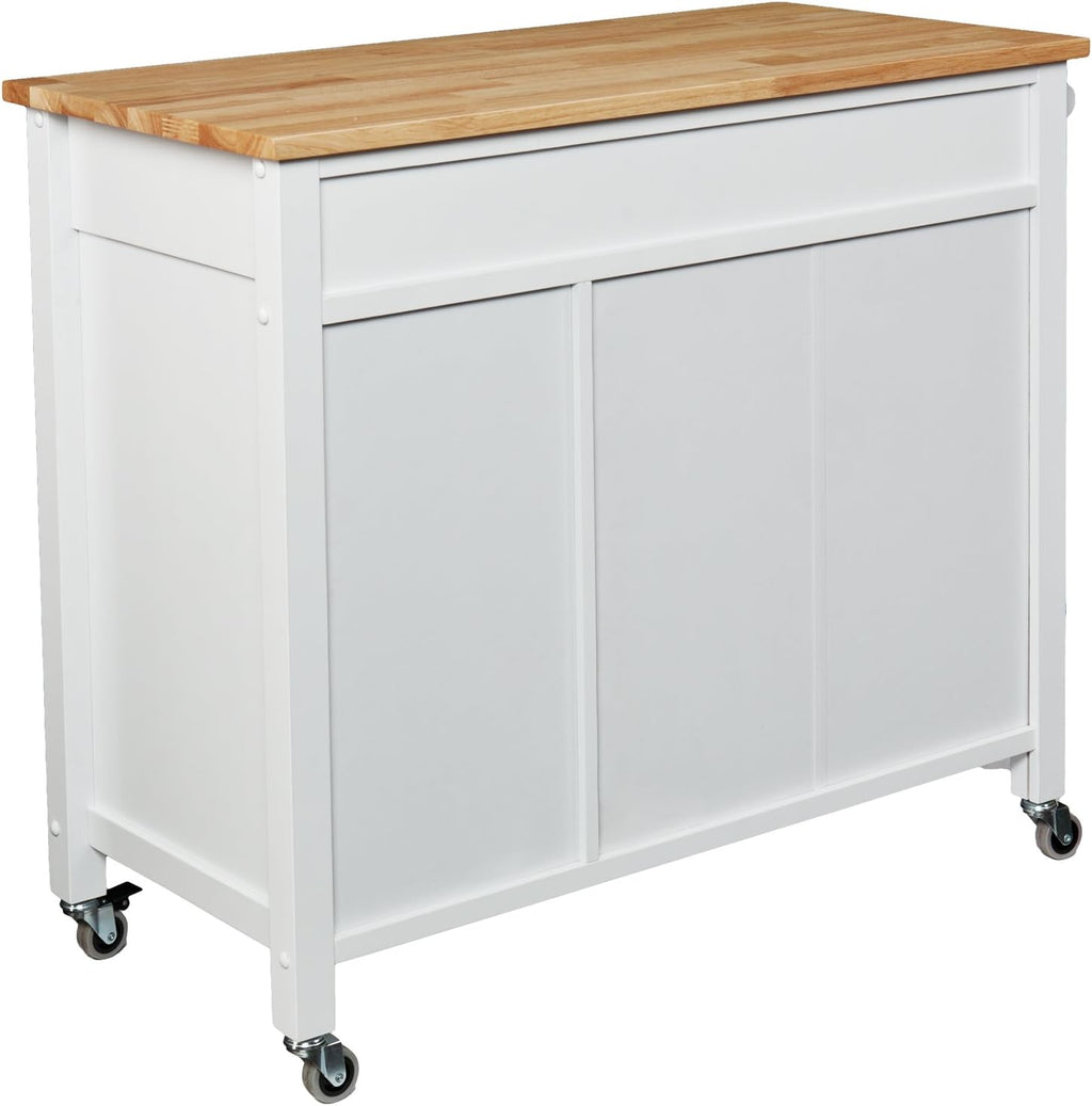 White Rolling Kitchen Cart Island with Cabinet F502