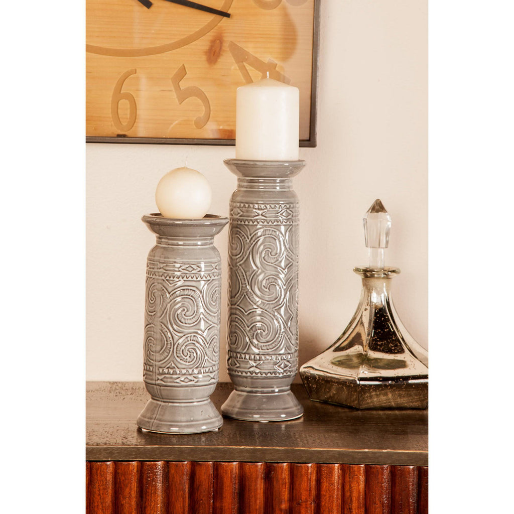 Set of 3 Gray Cylindrical Candle Holders H6186