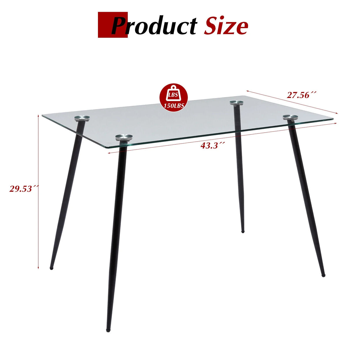 Tempered Glass Dining Table with Black Metal Legs O6770