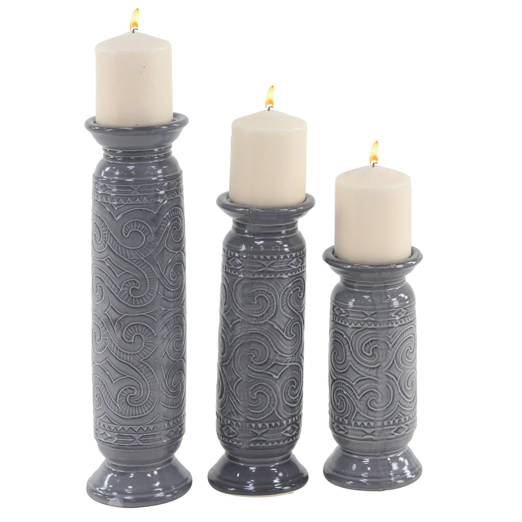 Set of 3 Gray Cylindrical Candle Holders H6186