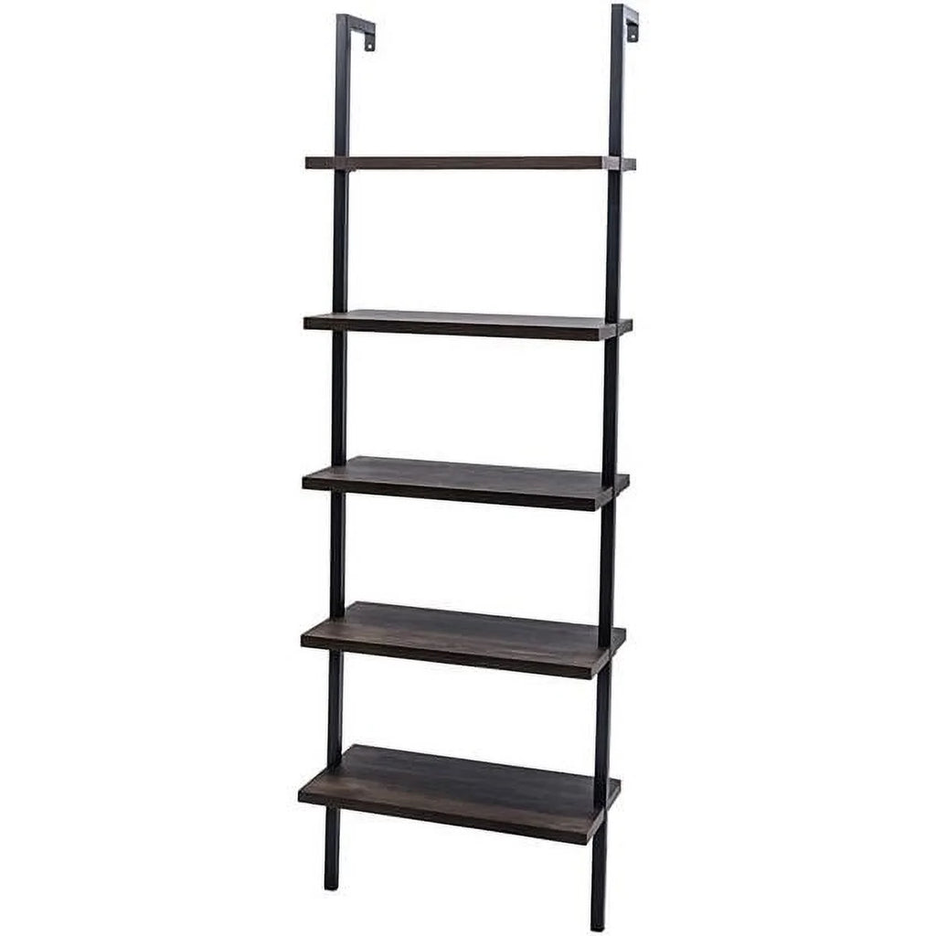 5-Shelf Wood Ladder Bookcase with Metal Frame A433