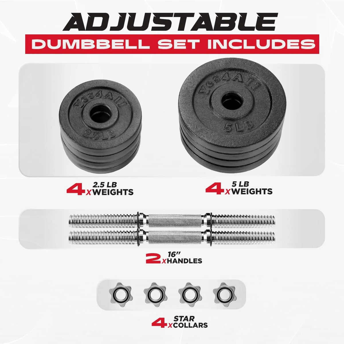 50 lbs Adjustable Cast Iron Dumbbell Set J5715