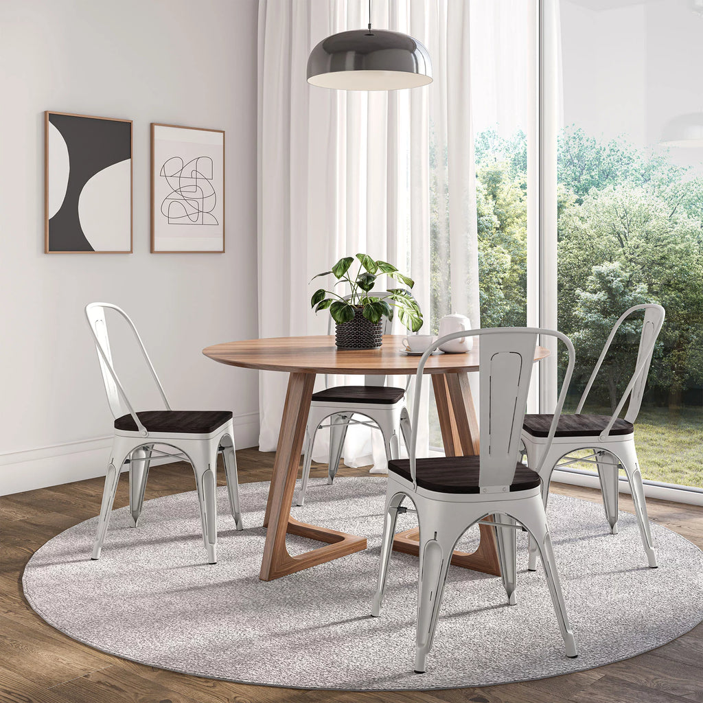 Gray Set of 4 Metal Wood Dining Chairs E68691