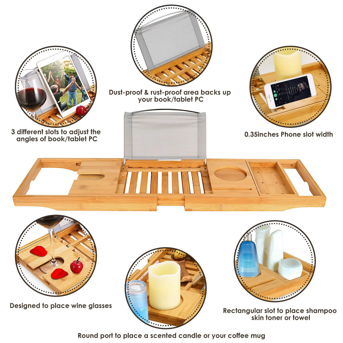 Bamboo Expandable Bathtub Caddy Tray Z33044